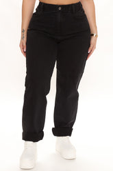 Stop Worrying Easy Waist Mom Jeans - Black